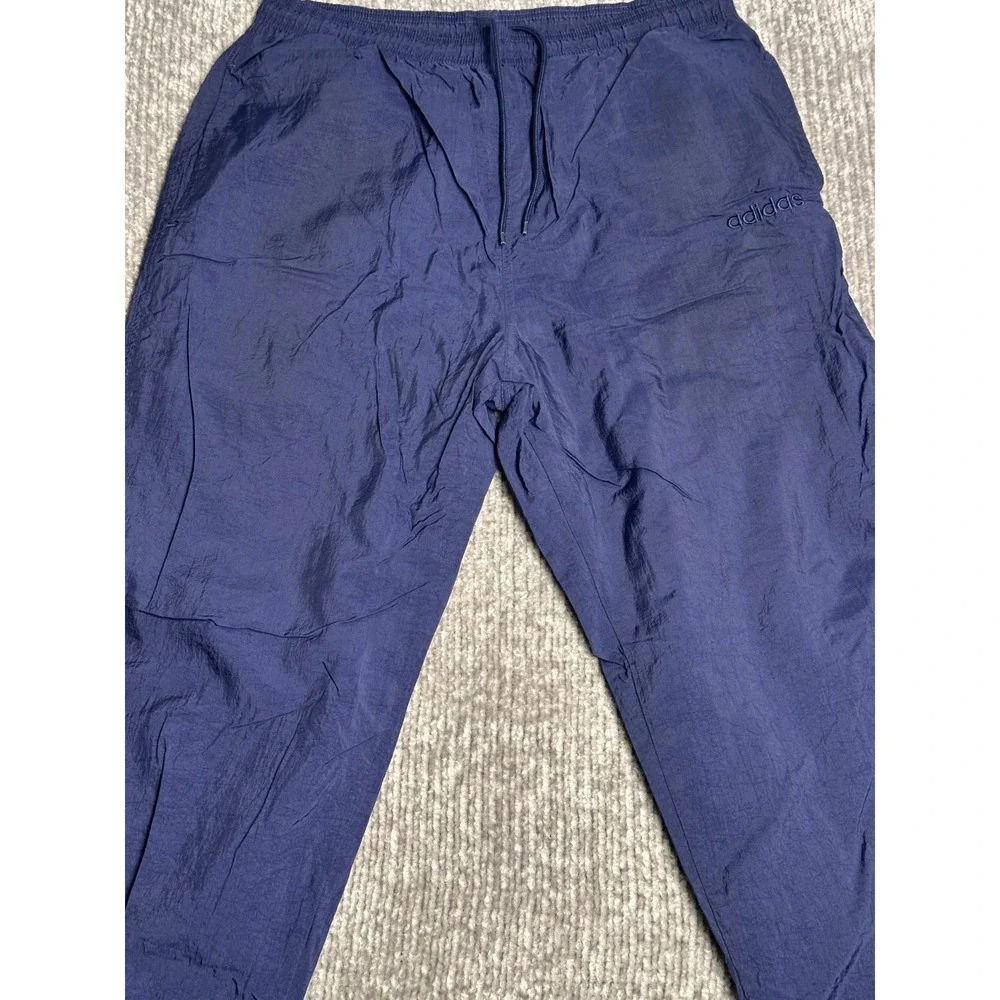 VTG 90s ADIDAS SWISHY LINED WINDBREAKER NAVY BLUE TRACK PANTS LARGE